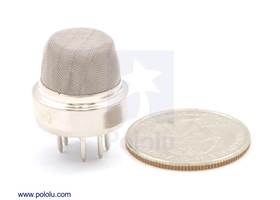 Gas sensor with metal case with quarter for size reference