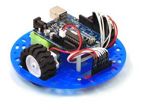 Pololu 5" round robot chassis RRC04A with an Arduino Duemilanove and a QTR sensor array
