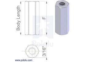 Mechanical drawing of female-female standoff