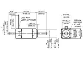 Dimensions (in mm) of the Sanyo miniature (14x30mm) stepper motor