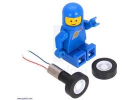 14x4.5mm wheel pair with a sub-micro plastic planetary gearmotor and LEGO Minifigure for size reference