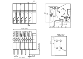 Screwless terminal block: 0.1″ pitch, side entry