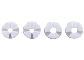 Pololu Multi-Hub Wheel collet inserts: 3mm&nbsp;round, 3mm&nbsp;D, 4mm&nbsp;round, and 4mm&nbsp;D.