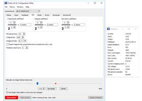 The main window and the variables window in the Jrk G2 Configuration Utility (version 1.2.0).