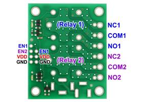 Pinout of Pololu basic 2-channel SPDT relay carrier for “sugar cube” relays