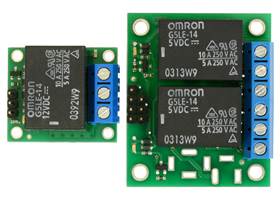 Side-by-side comparison of the single and dual versions of the Pololu basic SPDT relay carriers