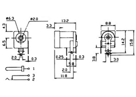 Dimensions (in mm) for the DC power adapter barrel jack