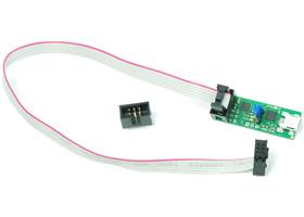 6-conductor ribbon cable with Orangutan USB programmer and 6-pin shrouded box header