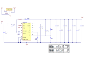 Schematic diagram for the Pololu D24V10Fx family of 1 A step-down voltage regulators