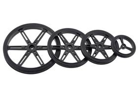 Black Pololu Wheels for Standard and Micro Servos &#8211; 90, 70, 60, and 40&nbsp;mm diameters.