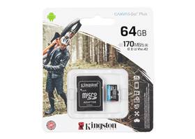 Kingston Canvas Go! Plus 64GB MicroSD Card with Adapter 