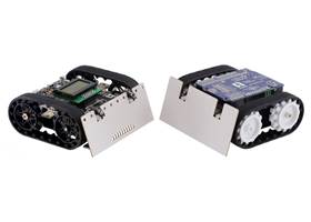 A Zumo 32U4 robot (left) and a Zumo robot for Arduino with an A-Star 32U4 Prime LV (right)