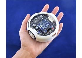 3pi+ 32U4 OLED Robot fits in the palm of a hand.
