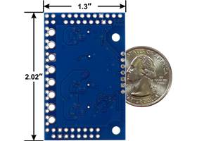 Motoron M3S256 Triple Motor Controller Shield for Arduino, bottom view with dimensions.