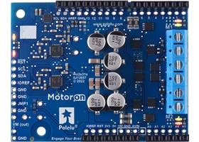 Motoron M2S24v14 Dual High-Power Motor Controller Shield for Arduino (Connectors Soldered), top view.