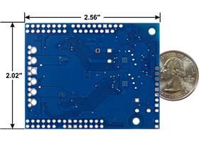Motoron M2S18v20 or M2S24v16 Dual High-Power Motor Controller Shield for Arduino, bottom view with dimensions.