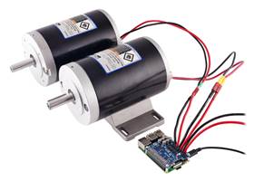 A Raspberry Pi using a Motoron M2H dual high-power motor controller to control a pair of high-power motors.