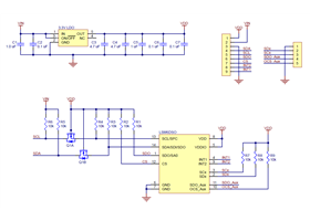 Schematic diagram of the LSM6DSO 3D Accelerometer and Gyro Carrier with Voltage Regulator.