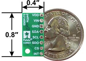 LPS22DF Pressure/Altitude Sensor Carrier with Voltage Regulator, bottom view with dimensions.