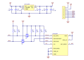 Schematic diagram of the LPS22DF Pressure/Altitude Sensor Carrier with Voltage Regulator.