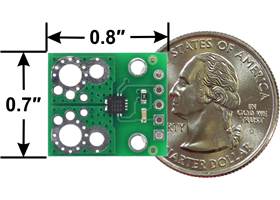 ACS71240 Current Sensor Carrier basic dimensions with US quarter for size reference.