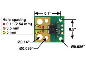 ACS72981 Current Sensor Compact Carrier basic dimensions of current path connection holes and mounting holes.