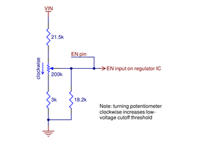 Schematic diagram of the enable (EN) circuit on the 1.4-7V Fine-Adjust Step-Down Voltage Regulator w/ Adjustable Low-Voltage Cutoff D30V3xMALCMA.