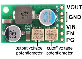 Fine-Adjust Step-Down Voltage Regulator w/ Adjustable Low-Voltage Cutoff D30V30MAxCMA labeled pinout (D30V30MASCMA version shown).