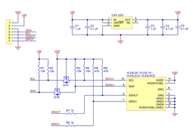 Schematic diagram of the VL53L0X/&ZeroWidthSpace;VL53L1X/&ZeroWidthSpace;VL53L3CX/&ZeroWidthSpace;VL53L4CD Time-of-Flight Distance Sensor Carrier.