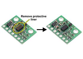 The VL53L4CD carrier might ship with a protective liner covering the sensor IC that must be removed before use.